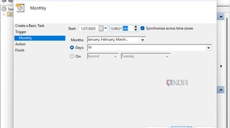screenshot shows setting itme and date for Disk Cleanup in Task Scheduler