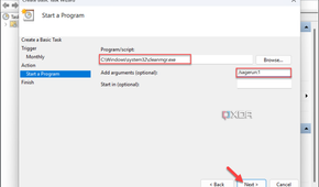 screenshot shows settings to run Disk Cleanup automatically with Task Scheduler