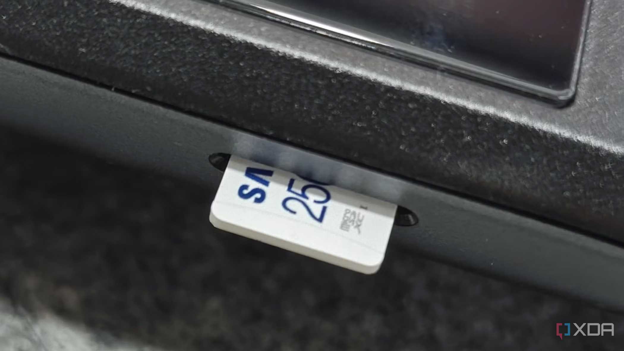A microsd card inserted inside a Steam Deck