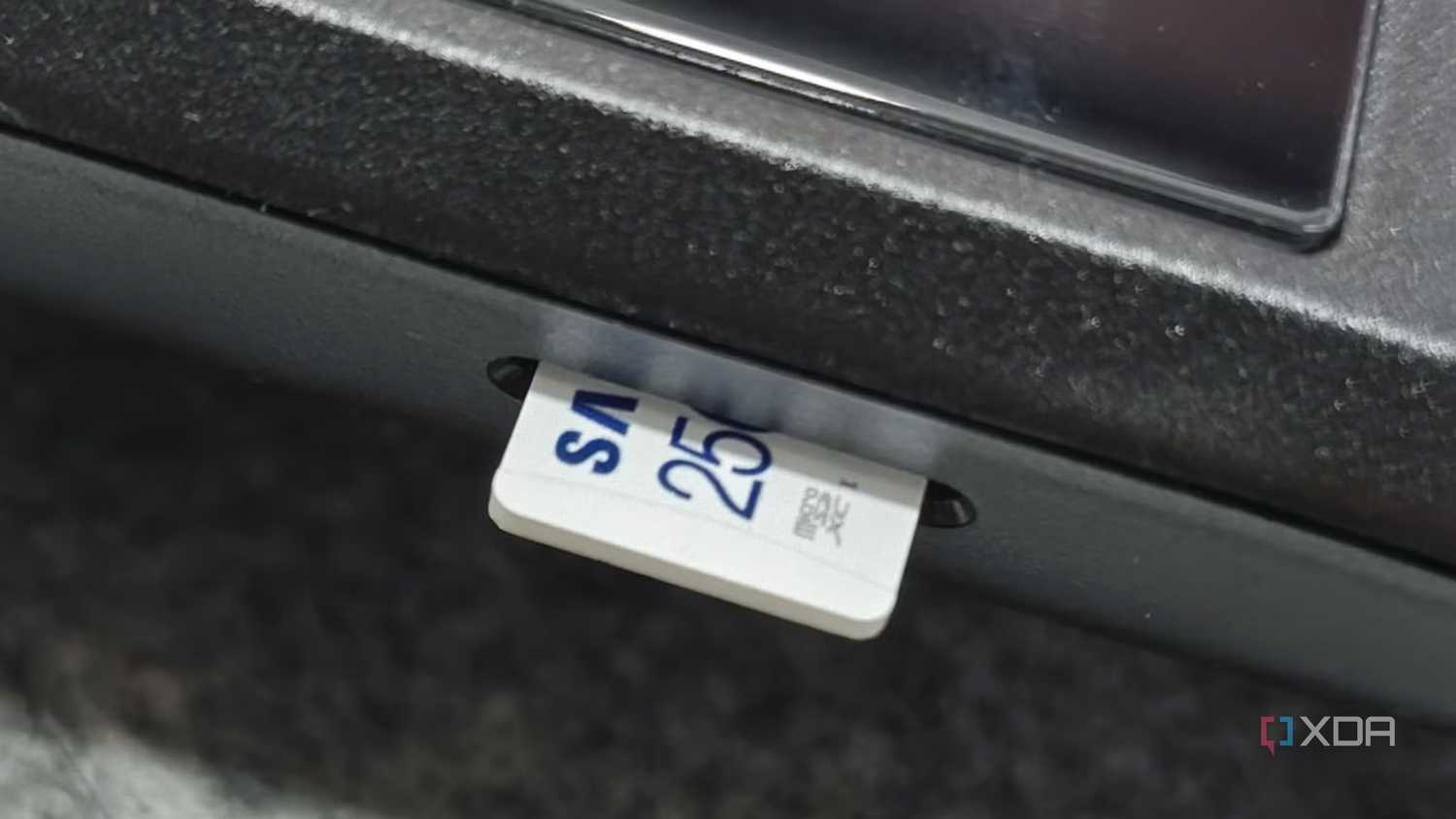 A microsd card inserted inside a Steam Deck