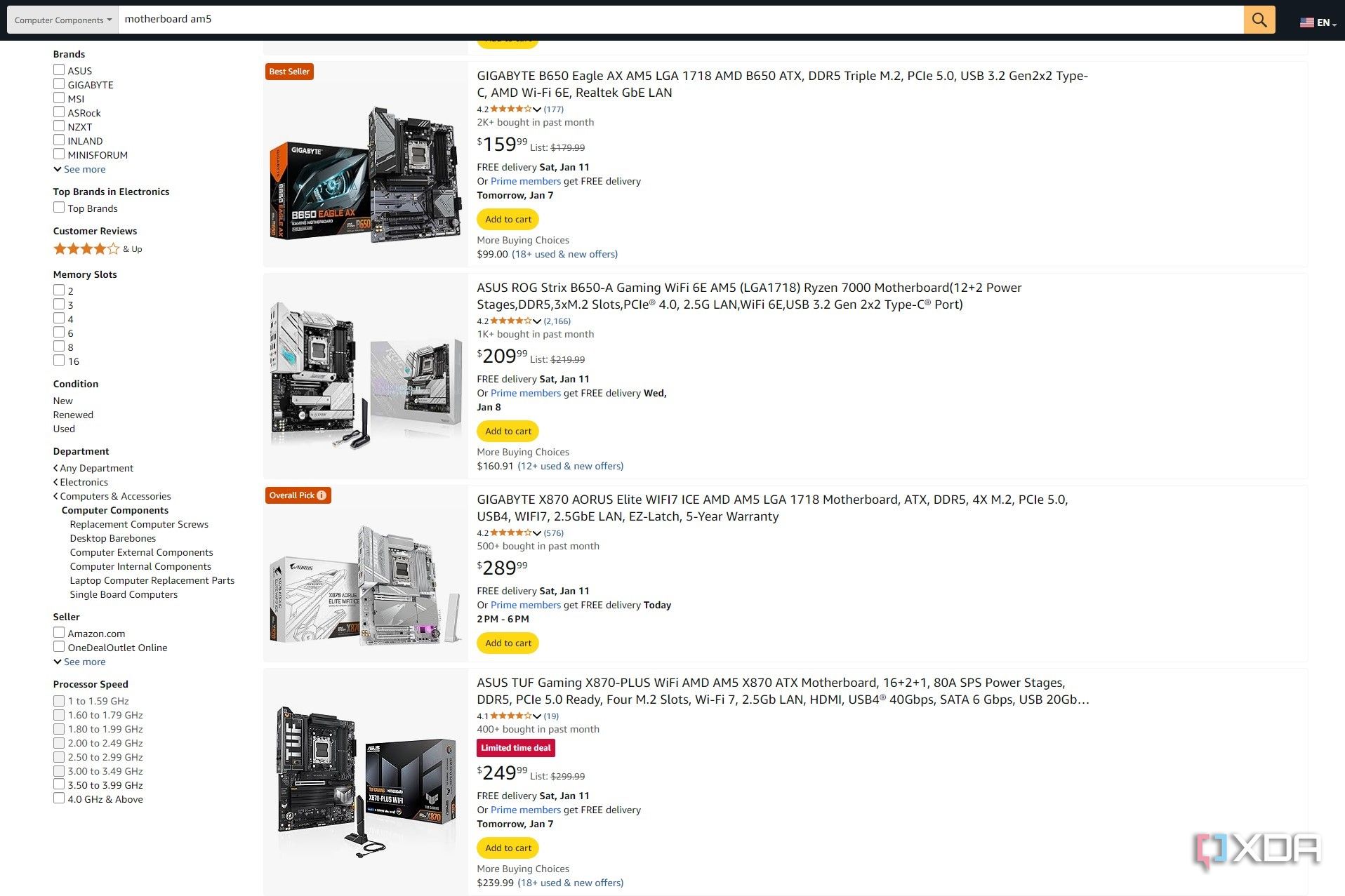 Screenshot of Amazon search results for an AM5 motherboard
