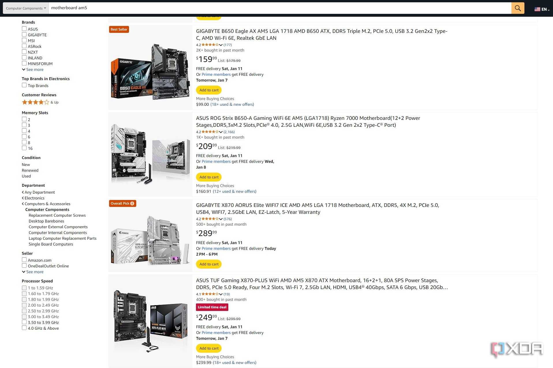 Screenshot of Amazon search results for an AM5 motherboard