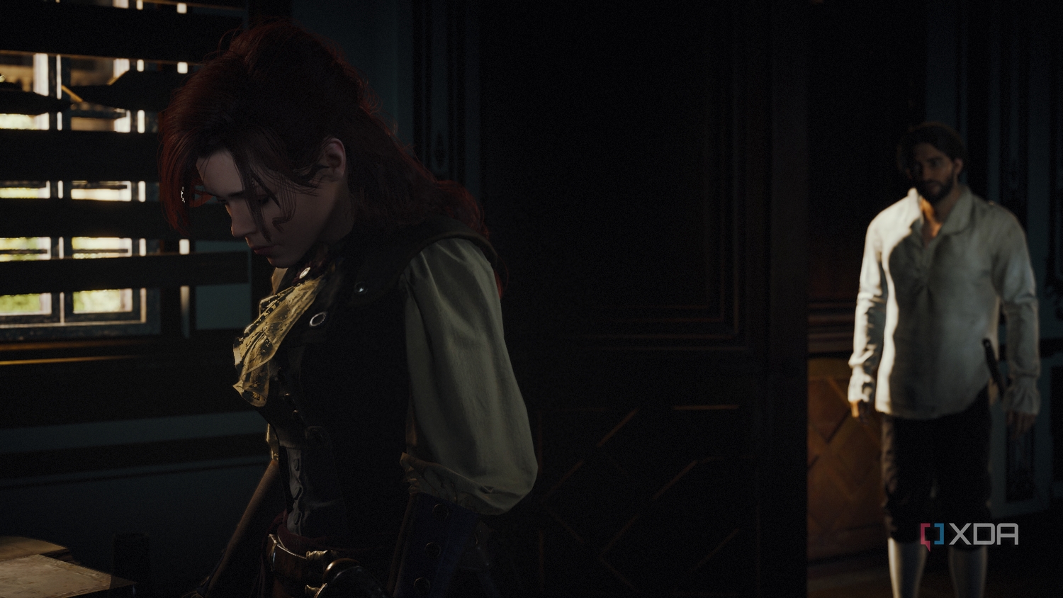 Elise giving her back to Arno while confronting him about the murder of her father