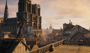 Shot of Paris rooftops with the Notre Dame in the background