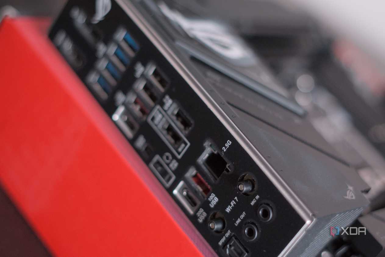 Asus ROG Strix B850-F Gaming WiFi rear I/O angle