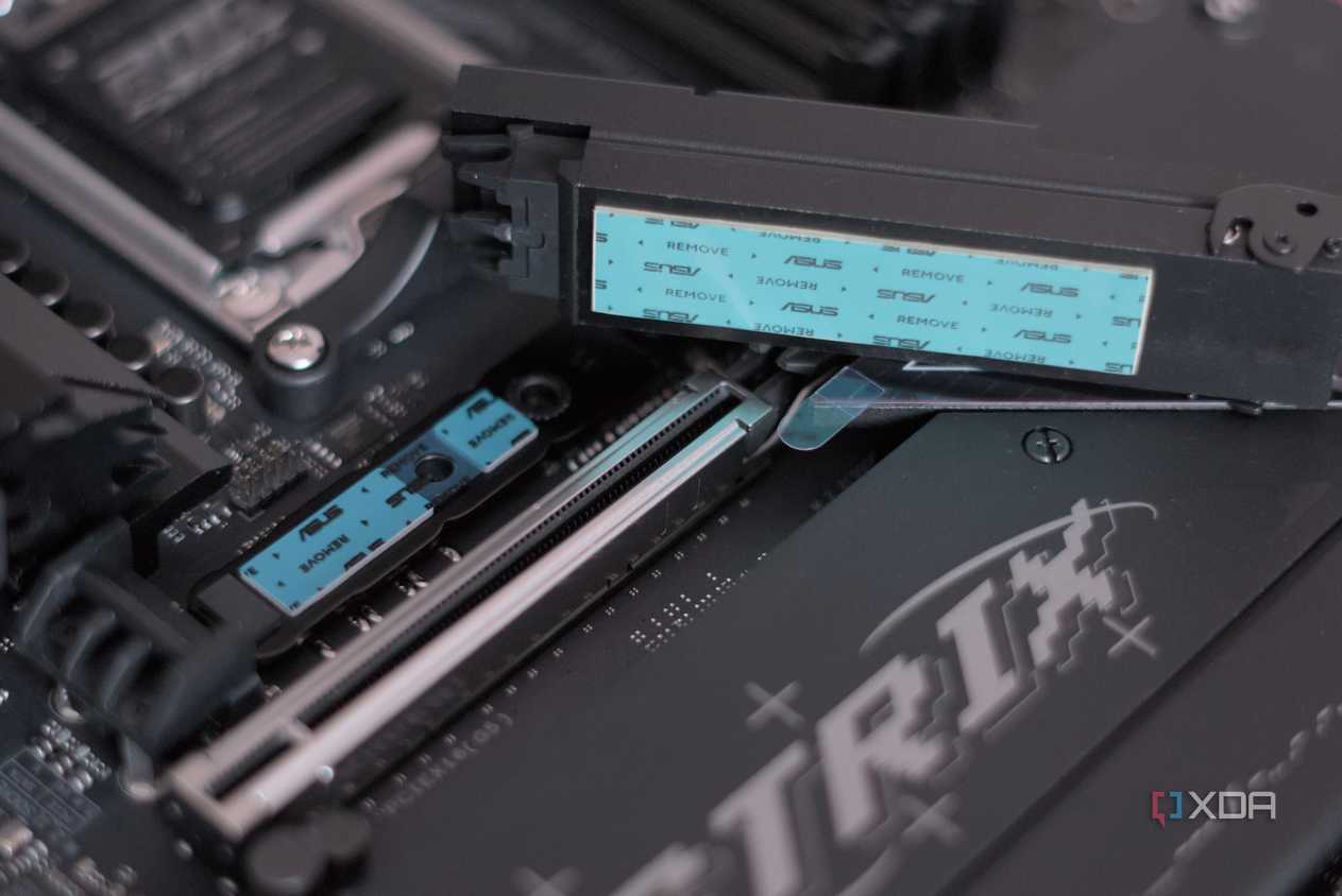 Primary M.2 slot's thermal pads on ASUS ROG Strix B850F Gaming WiFi motherboard
