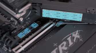 Primary M.2 slot's thermal pads on ASUS ROG Strix B850F Gaming WiFi motherboard