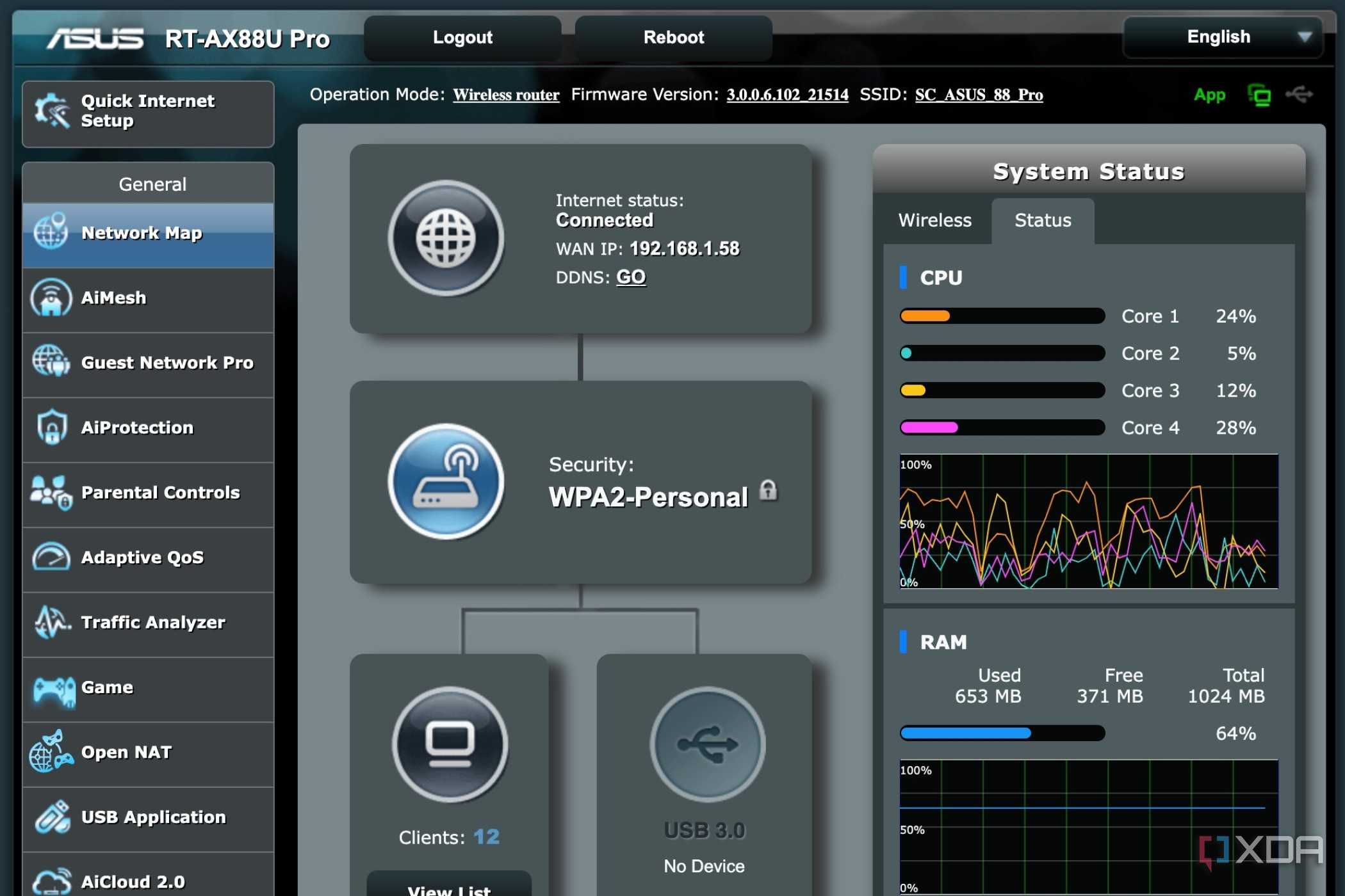 screenshot of asus router admin page