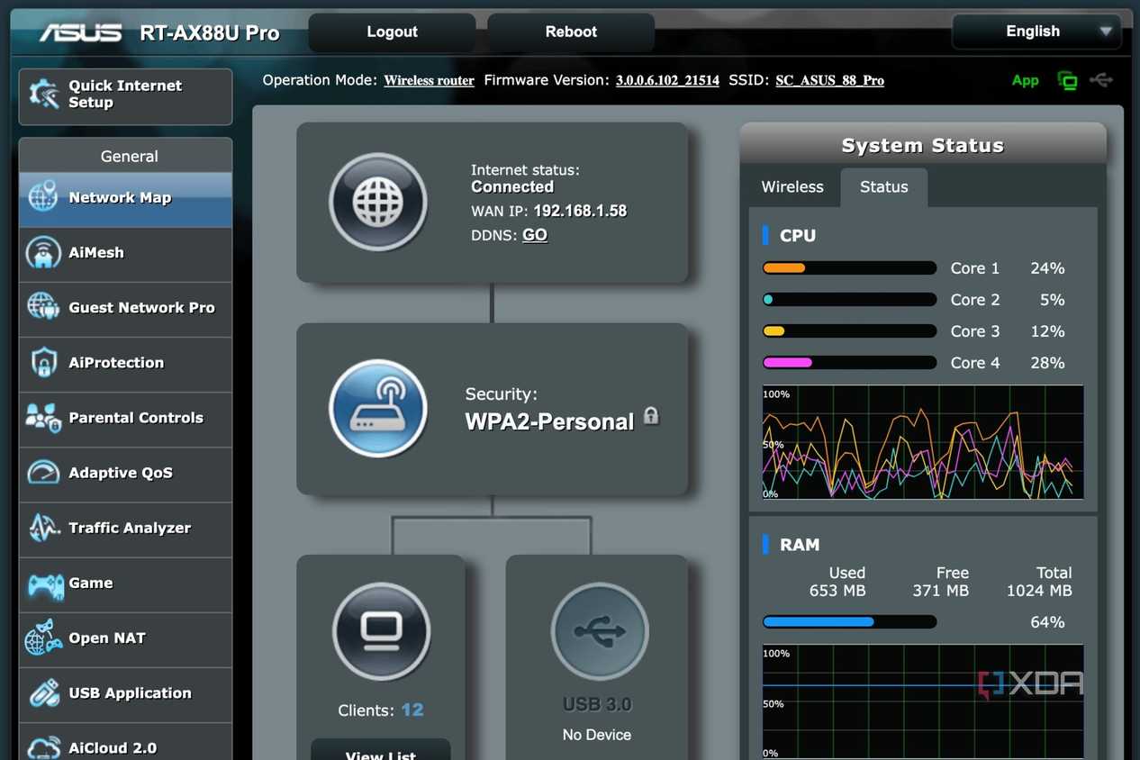 screenshot of asus router admin page
