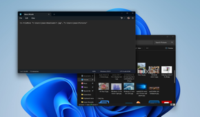 Scrreenshot of Notepad showing a AutoHotKey script for moving JPG files into the Pictures folder. File Explorer is in the background showing JPG files in the Pictures folder
