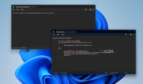 Screenshot of Notepad showing a AutoHotkey script for opening a specific file in Notepad. A second Notepad window is open showing the target file opened