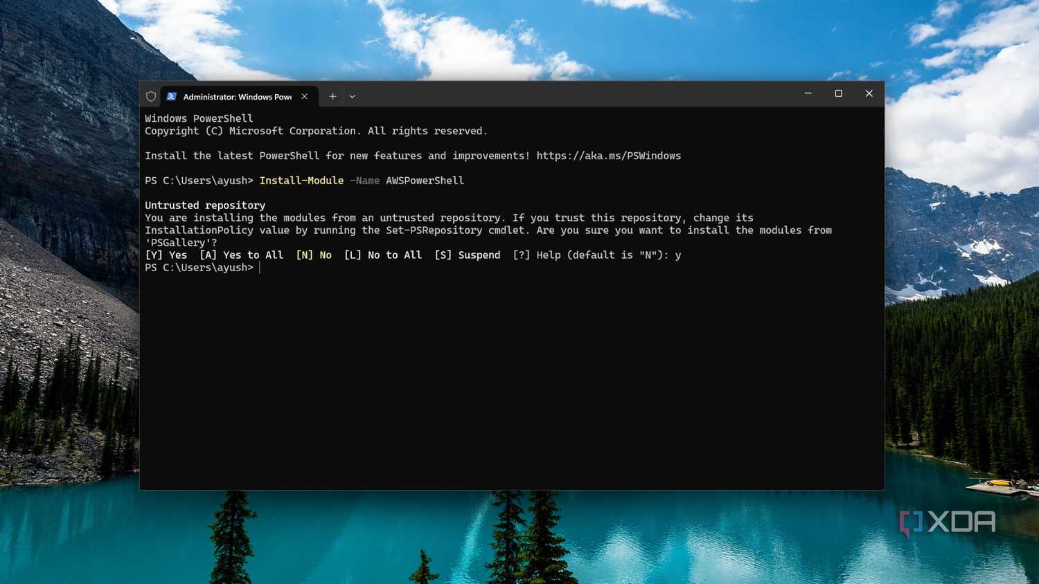 Installing the AWSPowerShell module in PowerShell