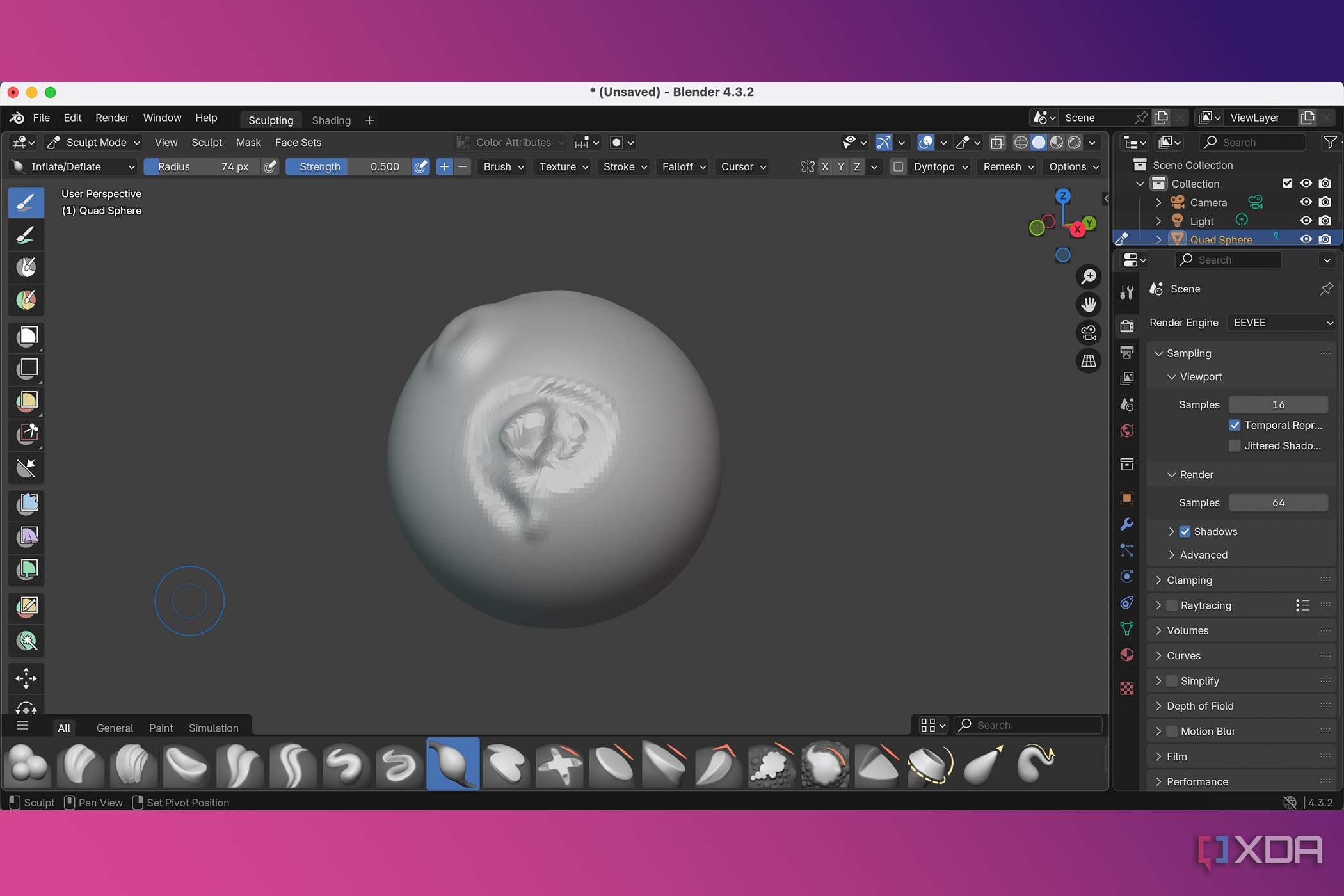 Blender sphere model with grooves