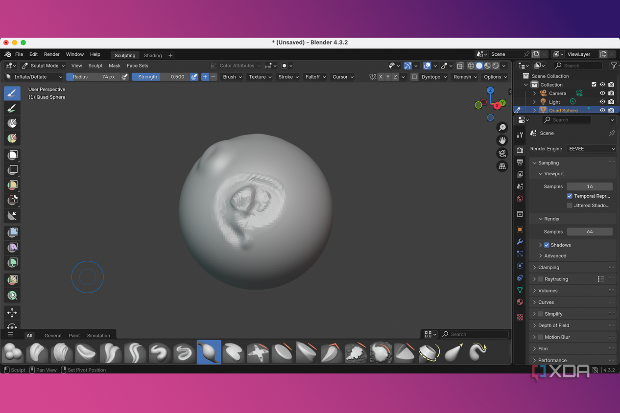 Blender sphere model with grooves