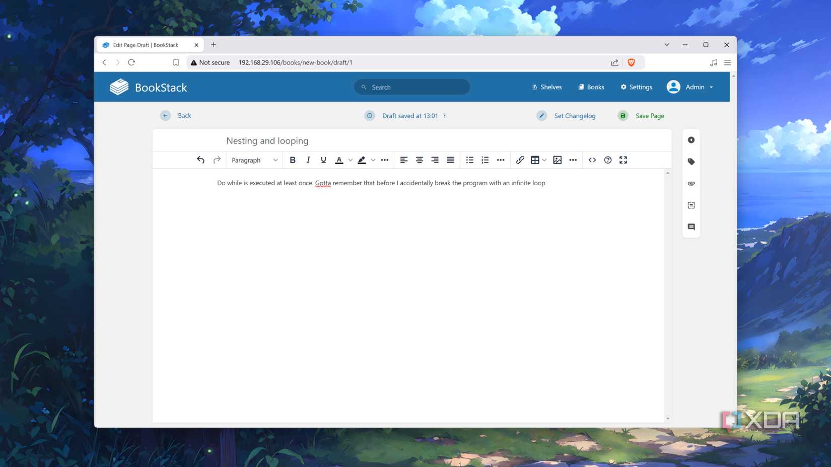 La interfaz de usuario web de BookStack