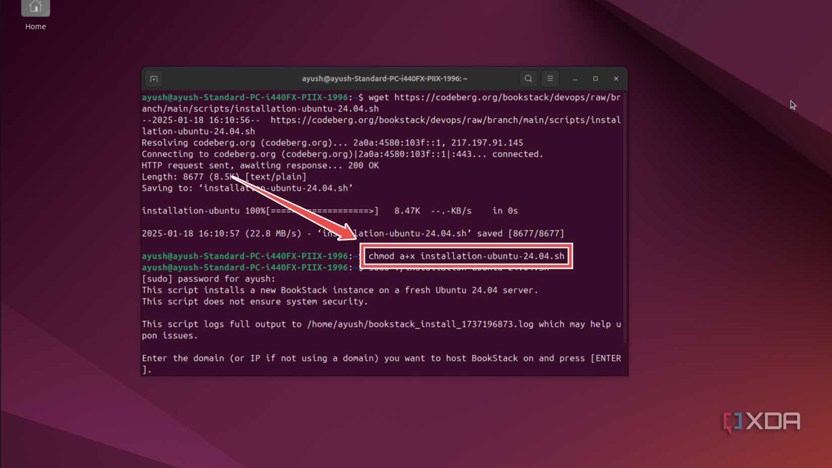 Running the chmod command