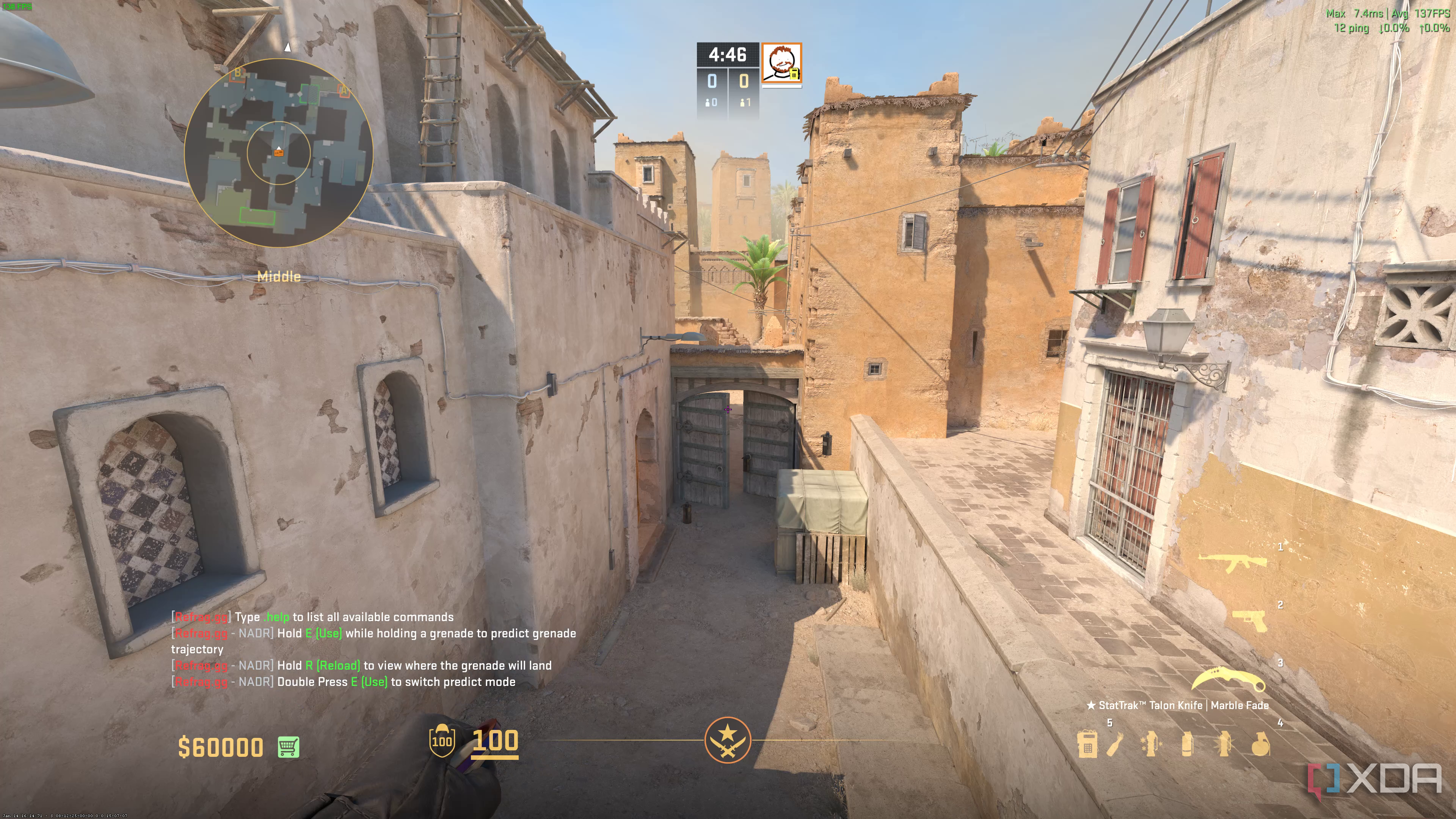 Screenshot from Counter-Strike 2 video game of laneway in market setting.
