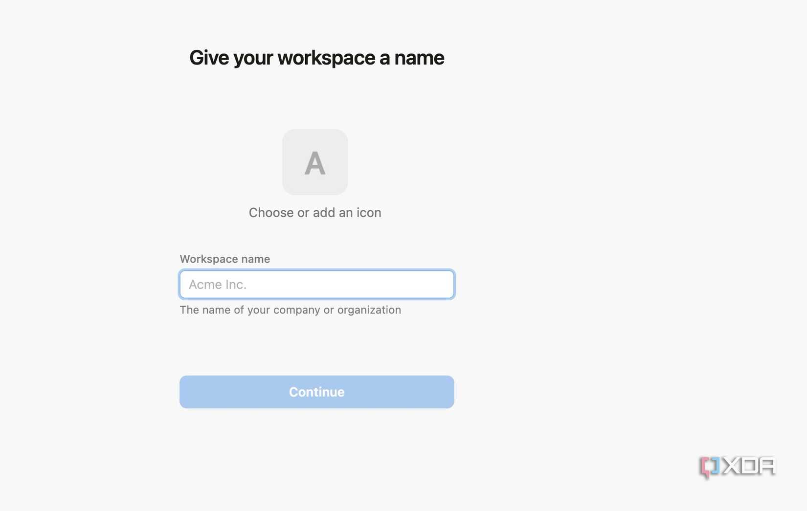 New workspace in Notion