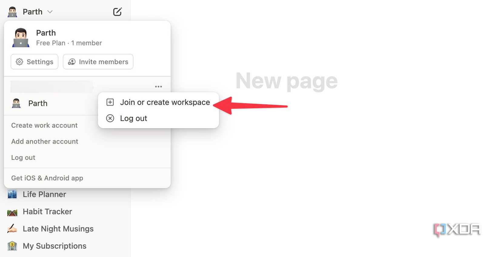 create a new workspace in Notion