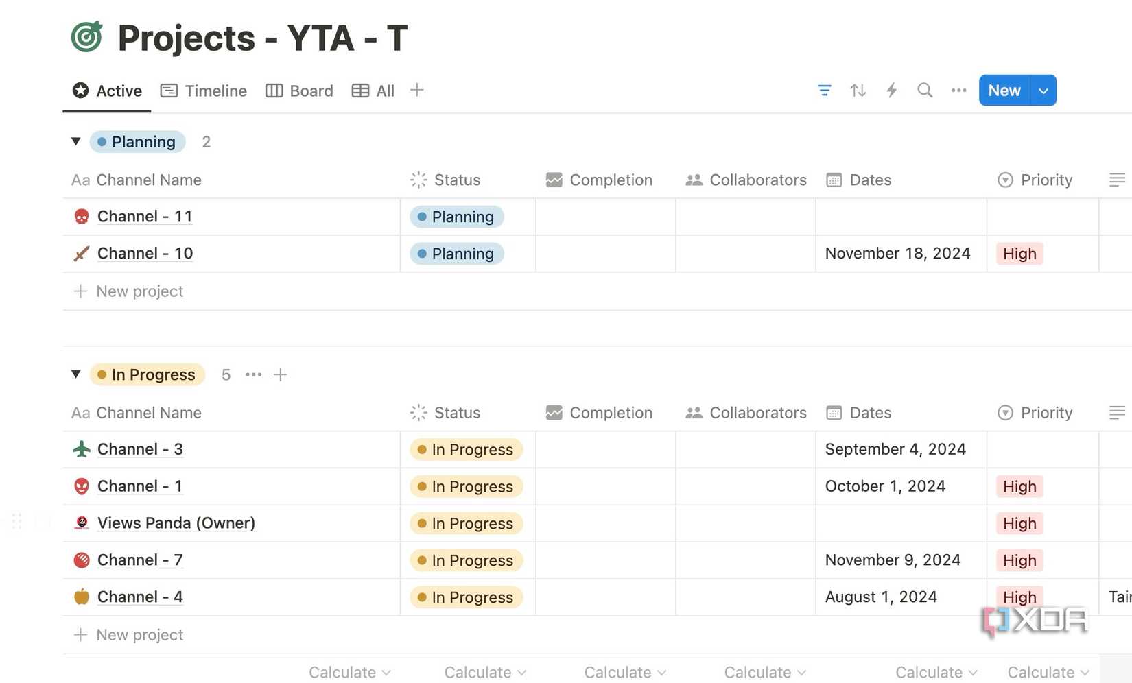 Project database in Notion