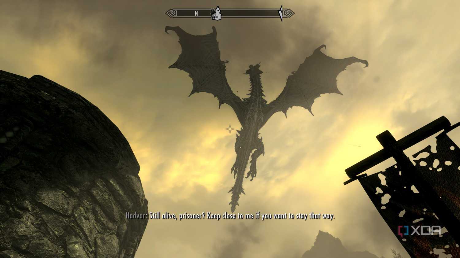 a dragon flying overhead in skyrim