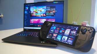 Image of a laptop and a Steam Deck, both with the Steam store on screen.