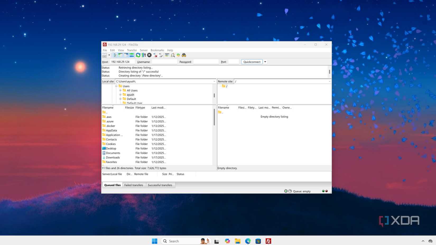 Accessing the files on another system using Filezilla