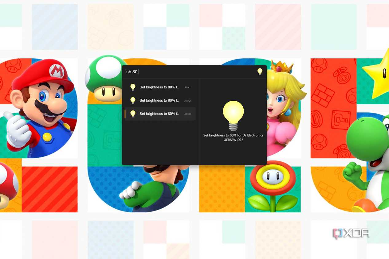 Screenshot of Flow Launcher showing the option to change the brightness of a connected monitor using the ScreenBrightness plug-in