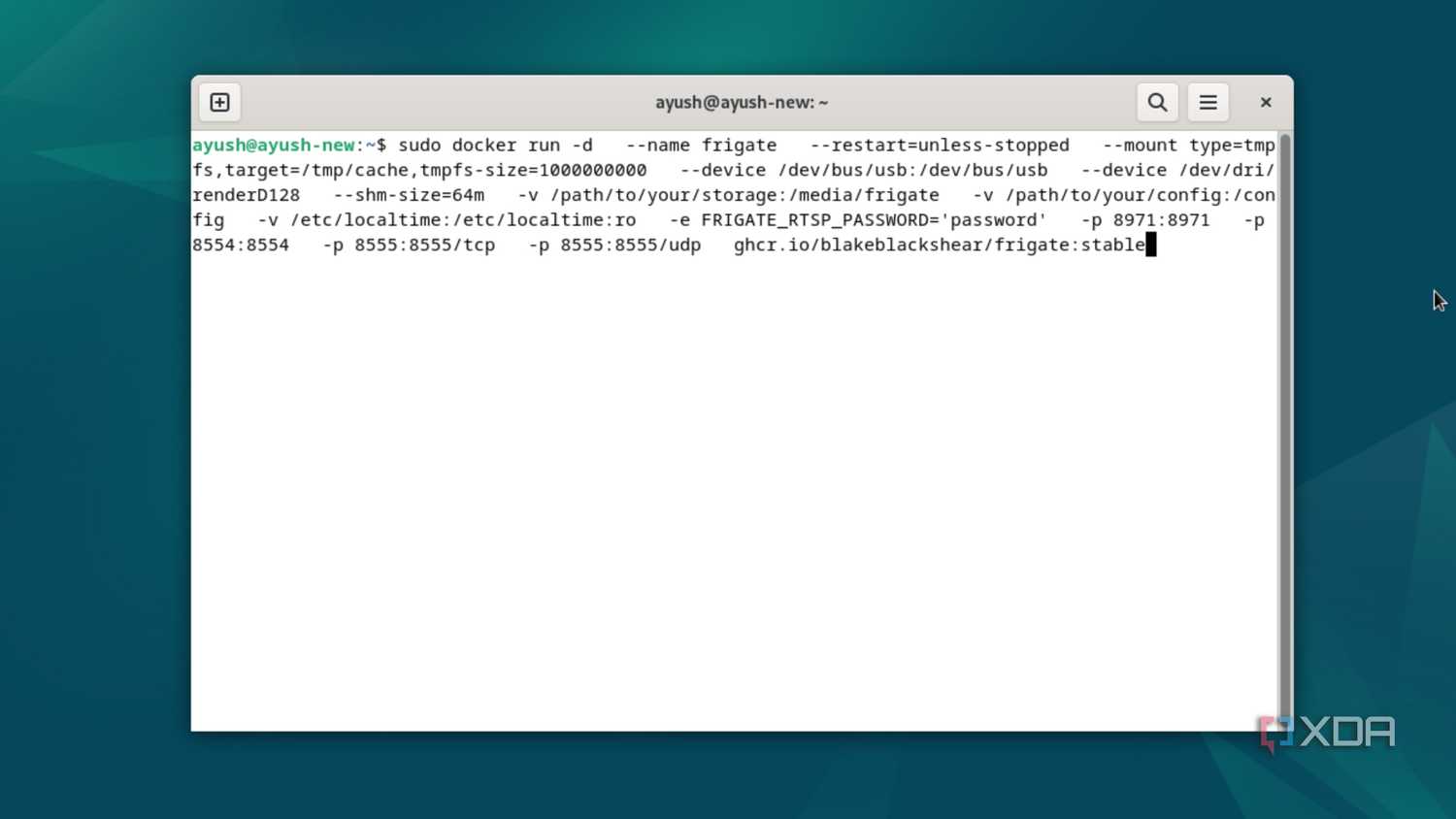 The Docker command to deploy a Frigate container