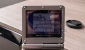 A Game Boy Advance SP running Donkey Kong for the Game Boy
