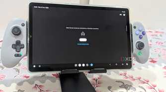 An image of the Samsung Galaxy S6 Lite Tab connected to a Gamesir Galileo G8 controller via an extension kit.
