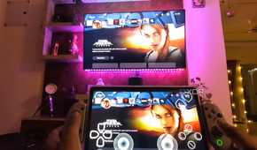 An image of the PS5 main menu, running on a television as well as on the Gamesir Galileo G8 Gaming Controller