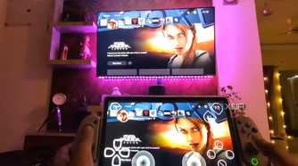 An image of the PS5 main menu, running on a television as well as on the Gamesir Galileo G8 Gaming Controller
