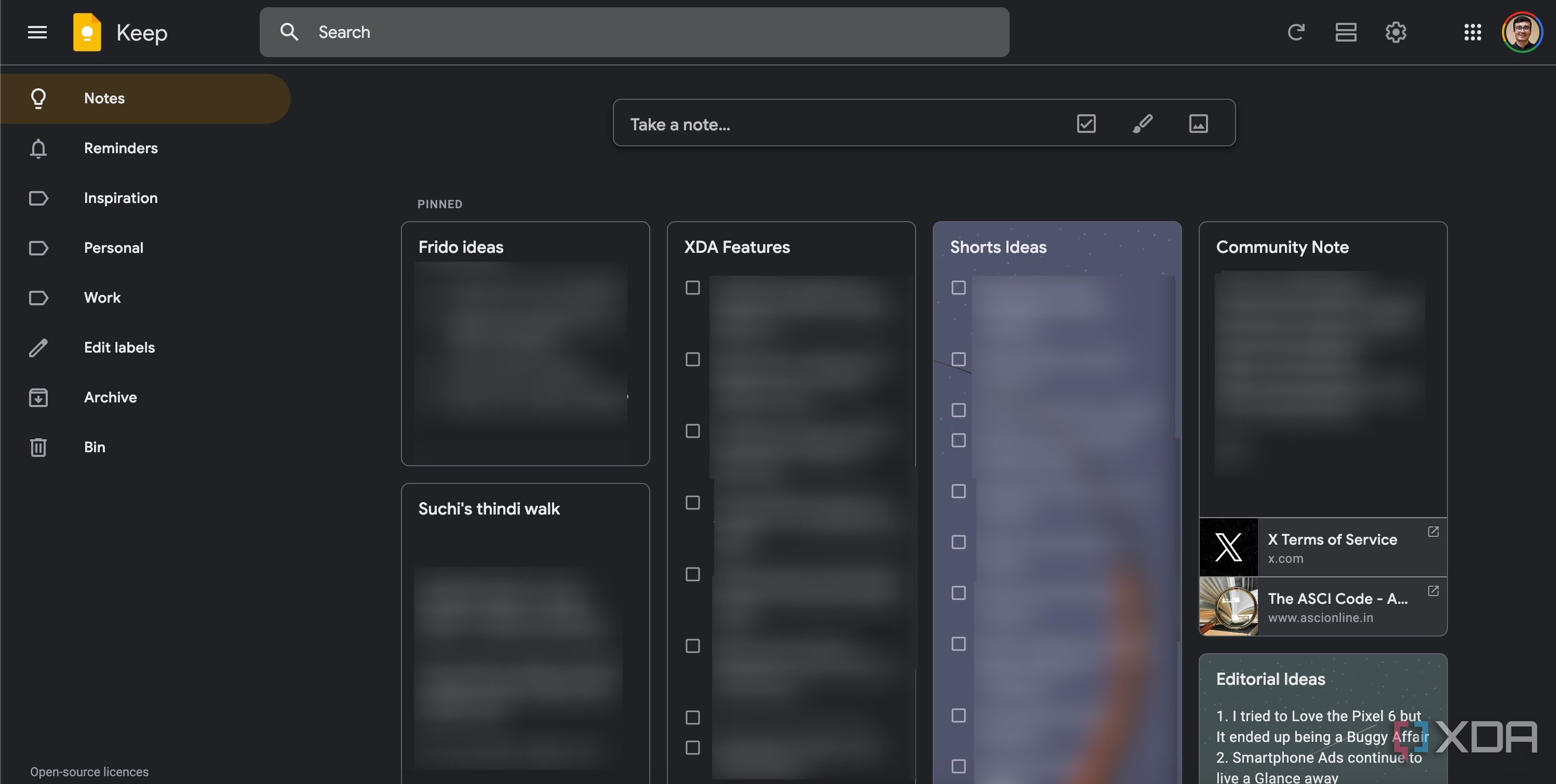 Google Keep UI
