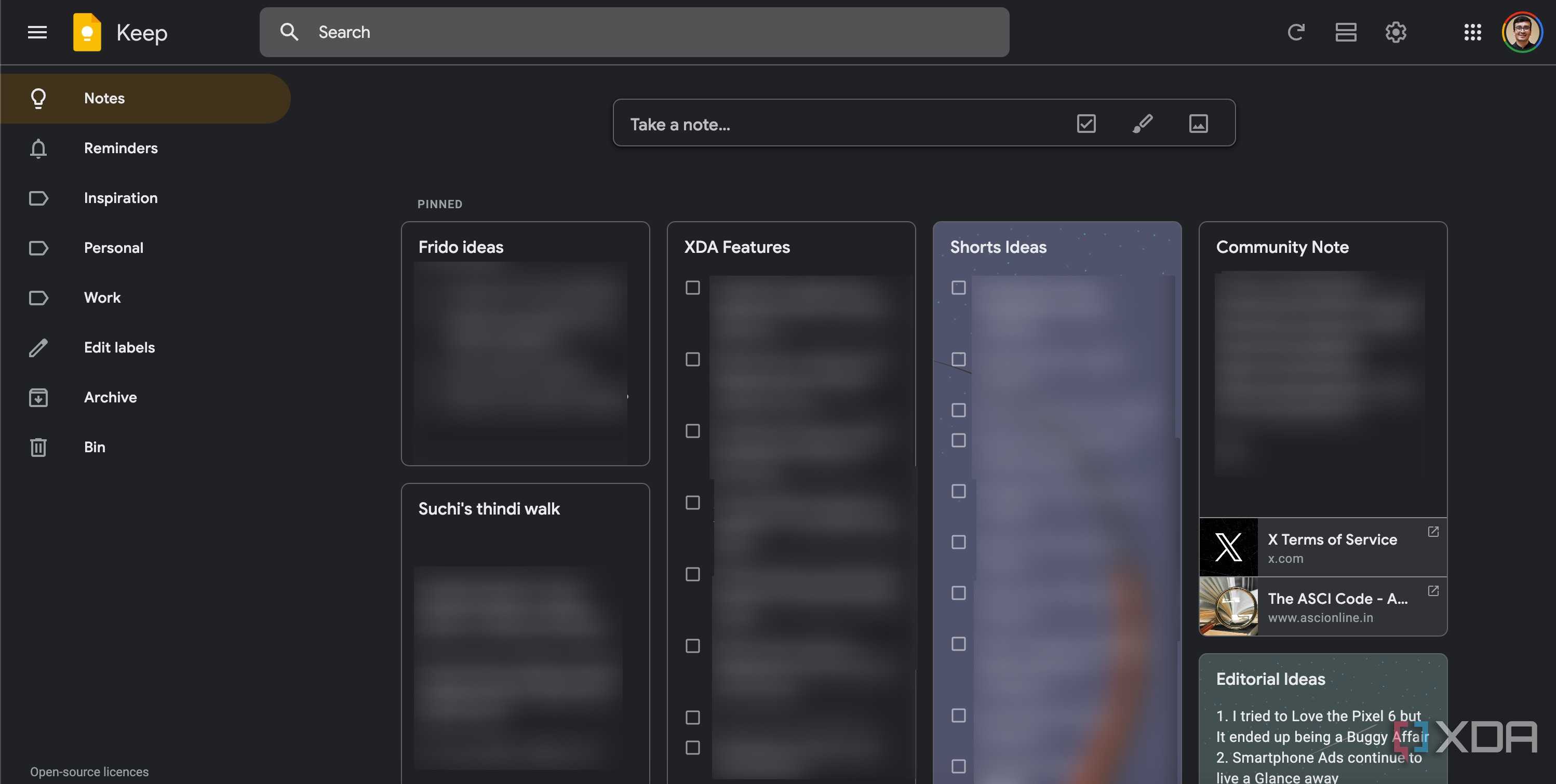 Google Keep UI