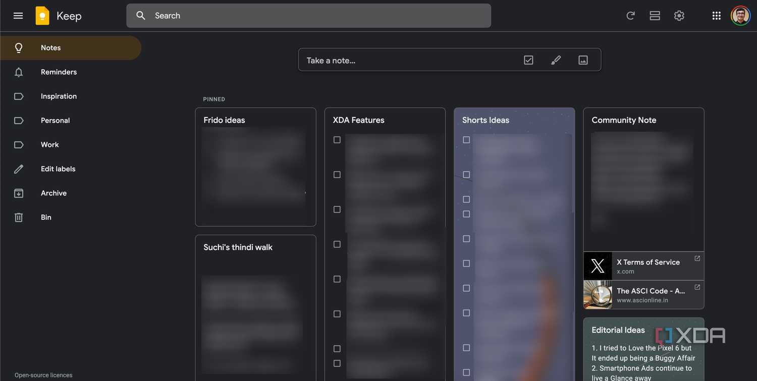 Google Keep UI