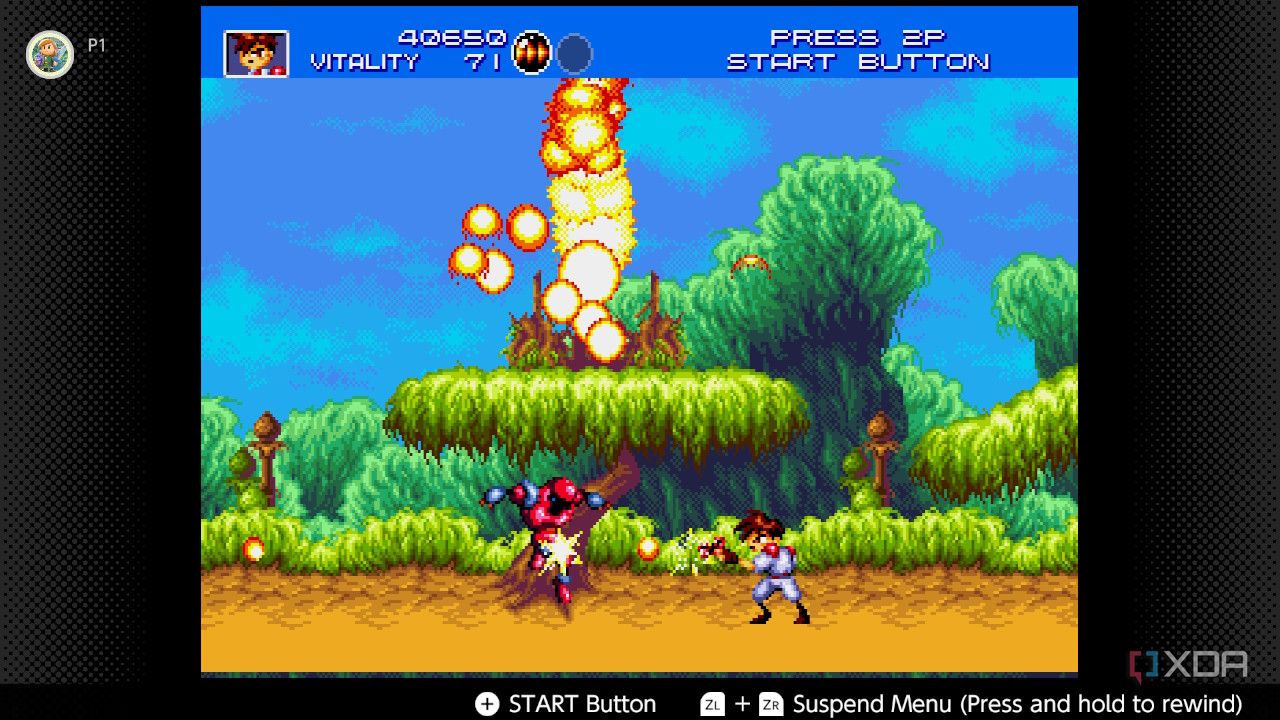 Screenshot of Gunstar Heroes for the Sega Genesis on the Nintendo Switch Online service