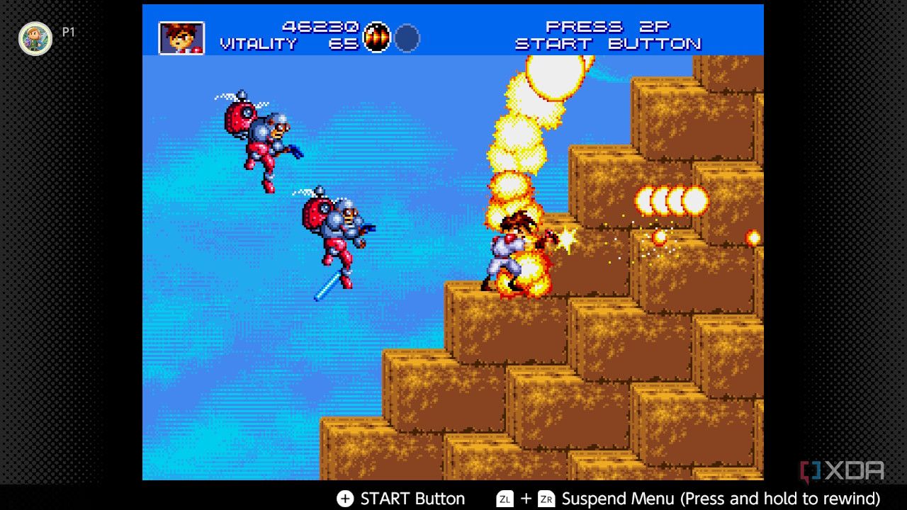 Screenshot of Gunstar Heroes for the Sega Genesis on the Nintendo Switch Online service