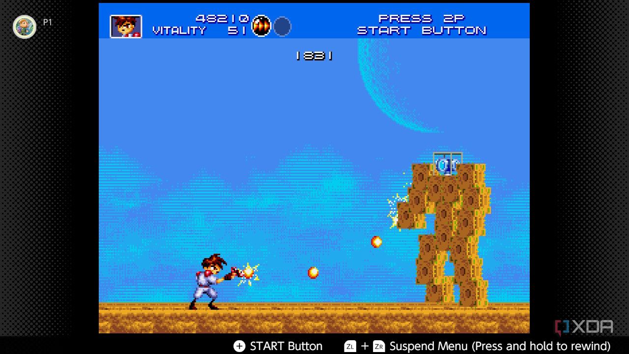 Screenshot of Gunstar Heroes for the Sega Genesis on the Nintendo Switch Online service