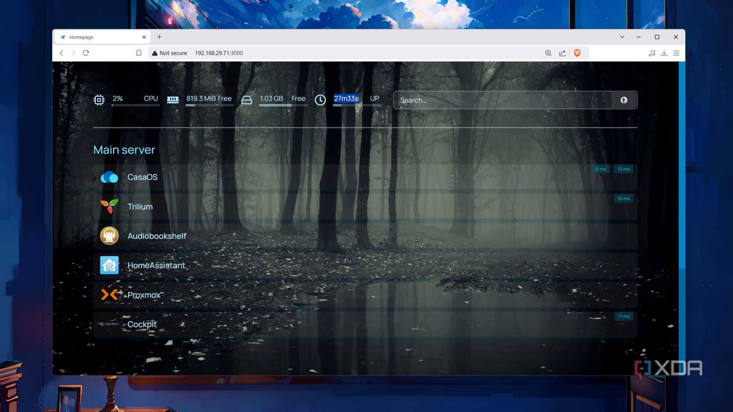 Screenshot of a Homepage dashboard on Raspberry PI