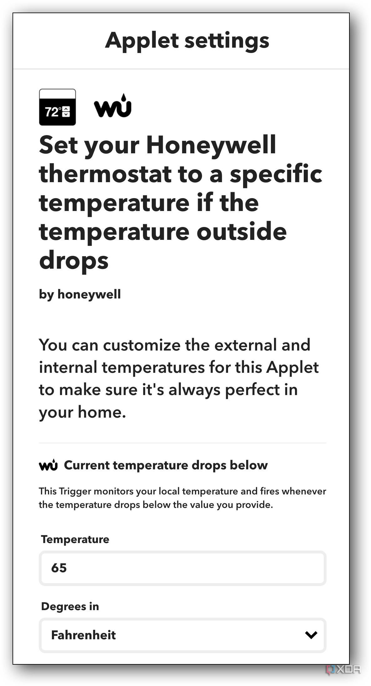 IFTTT smart home applet settings