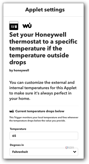 IFTTT smart home applet settings