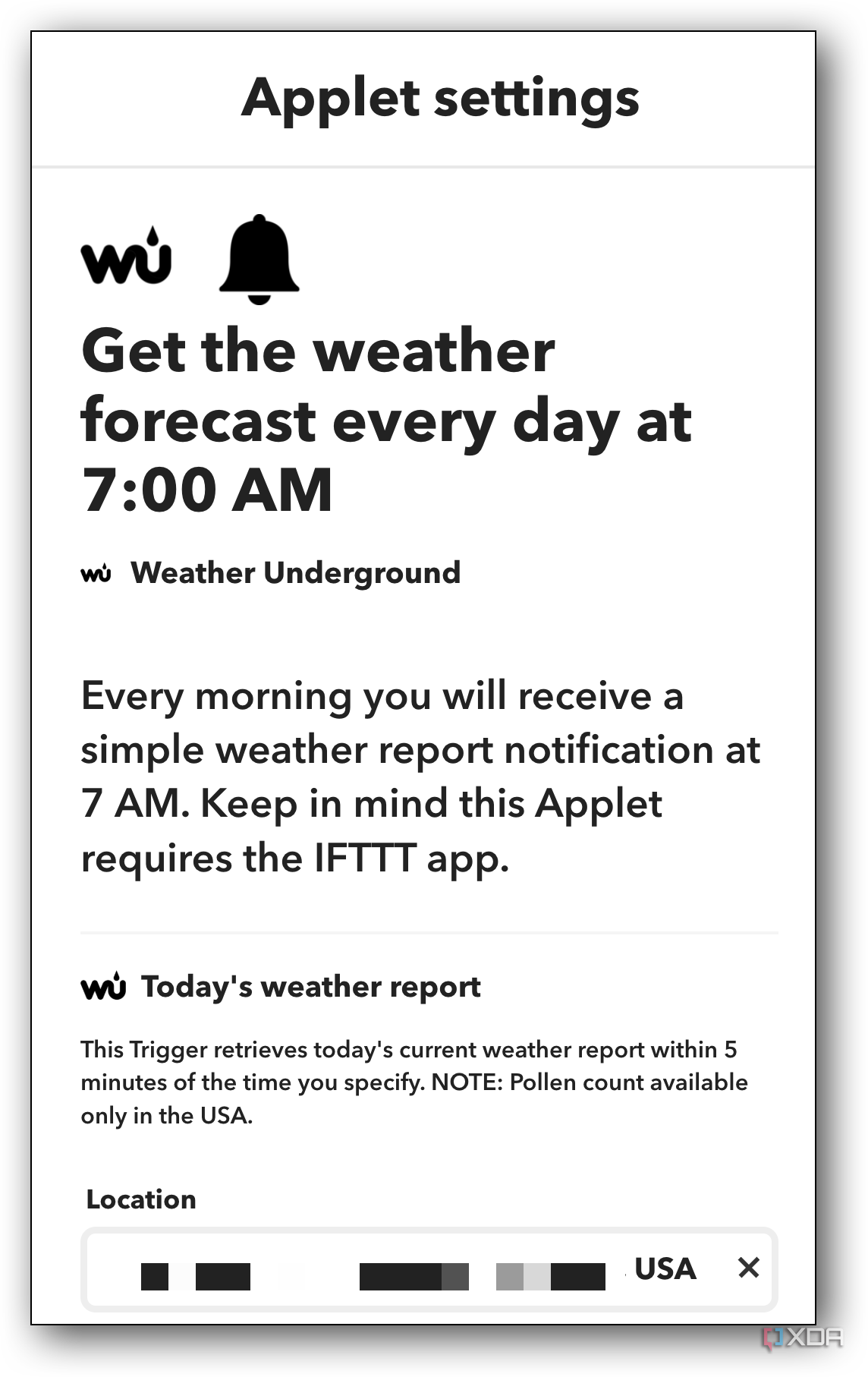 IFTTT WU notification settings
