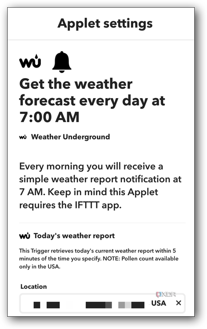 IFTTT WU notification settings