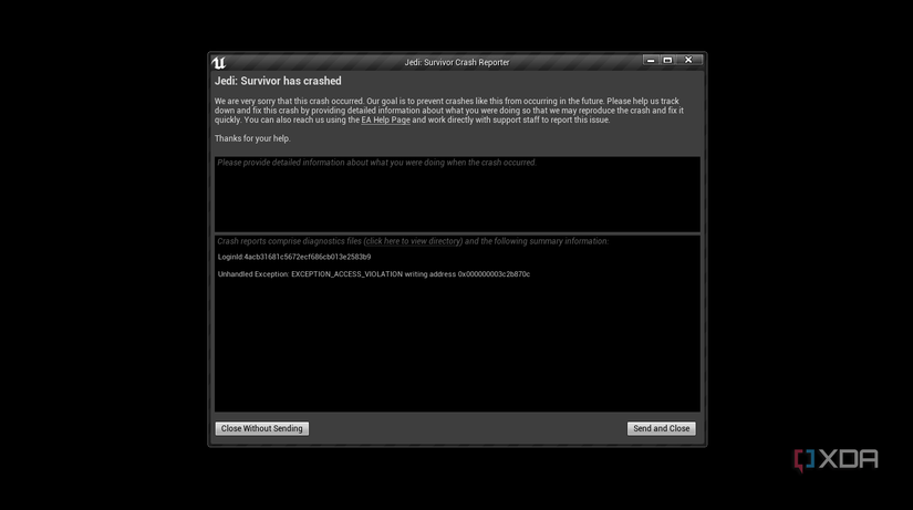 Jedi Survivor crash message on PC