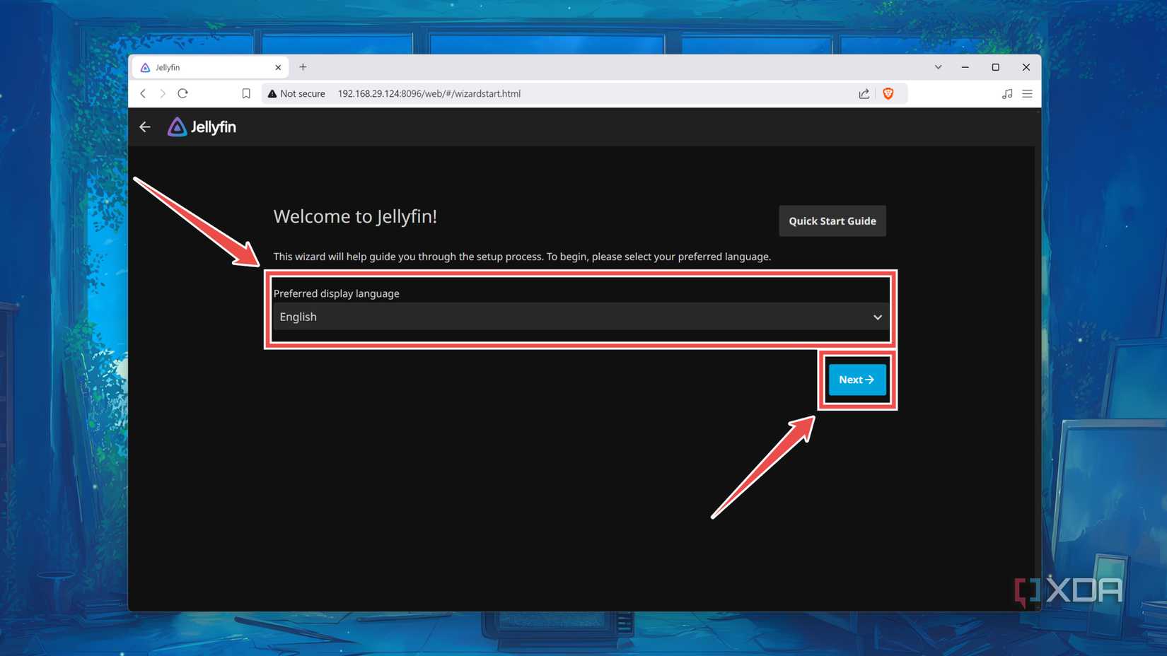 Choosing a language in the Jellyfin web UI
