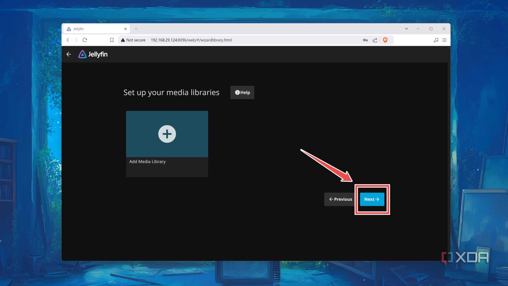 Skipping the option to add a Media Library in the Jellyfin web UI