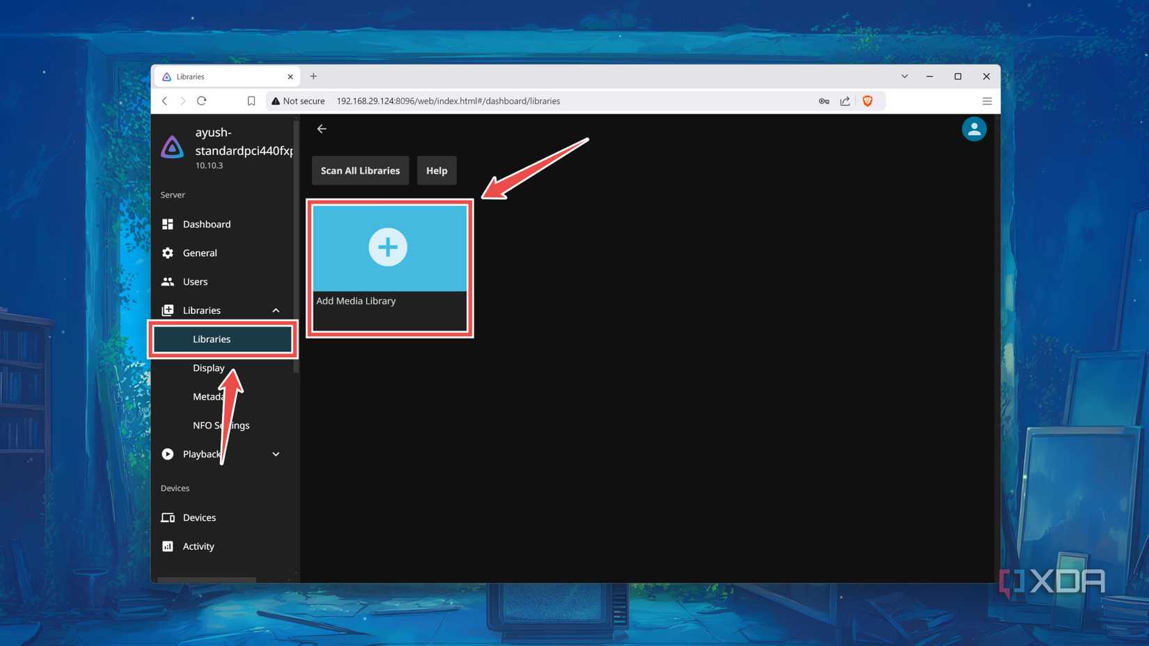 The procedure to add a new library in the Jellyfin web UI