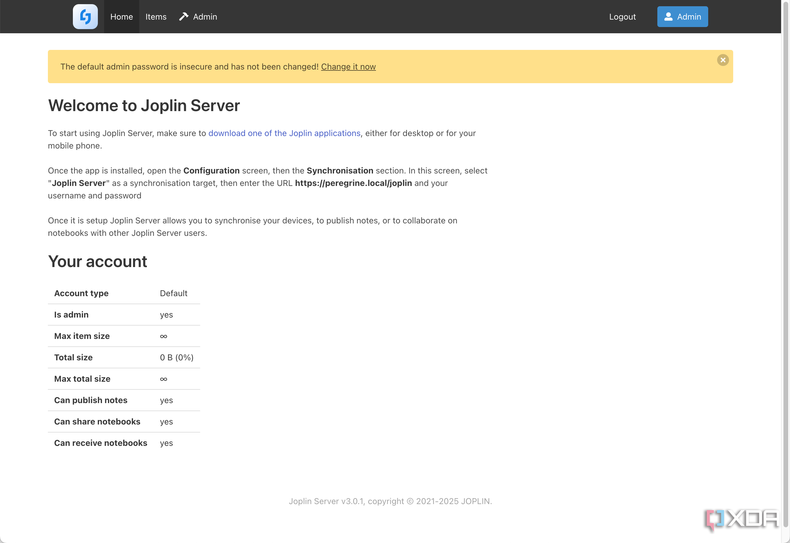 joplin server web ui