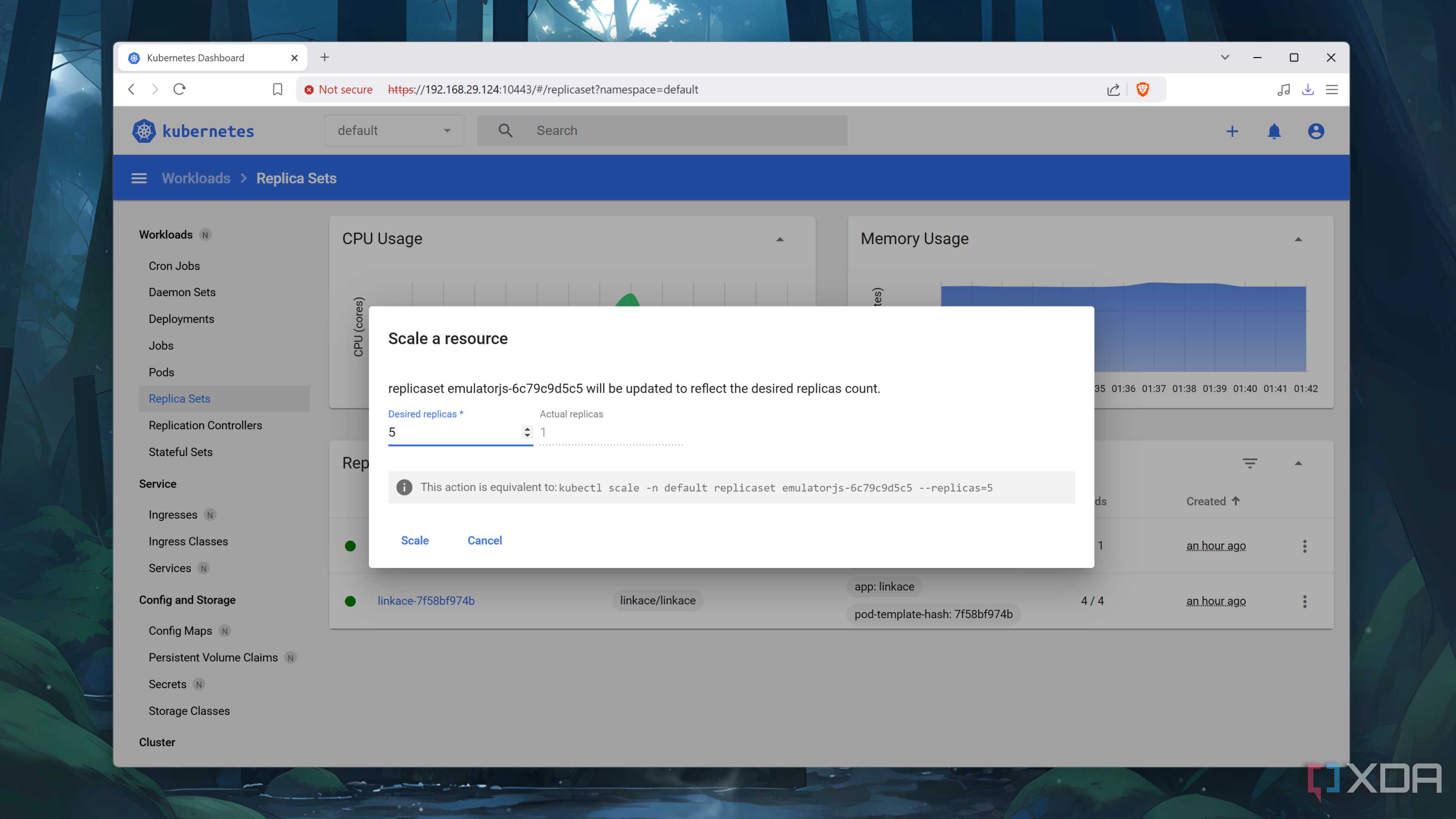 Scaling a pod in the Kubernetes web UI